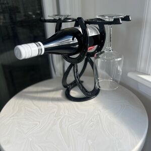 Welded Cowboy Horseshoe Wine Rack For 2 Bottles & 2 Glasses Western Horse Pony